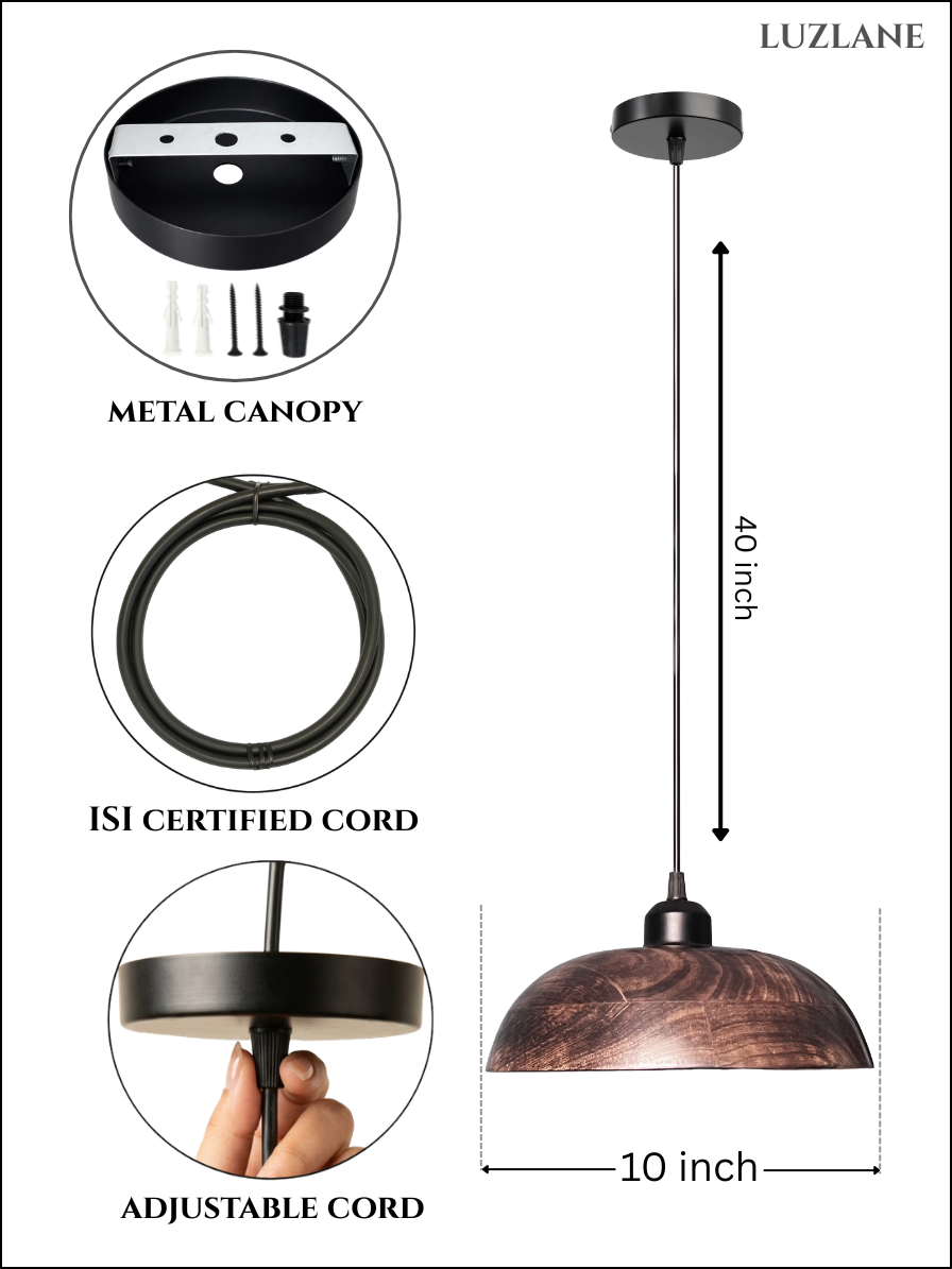 Wood Grains Antique Dark Dome Pendant Lamp for Ceiling 
