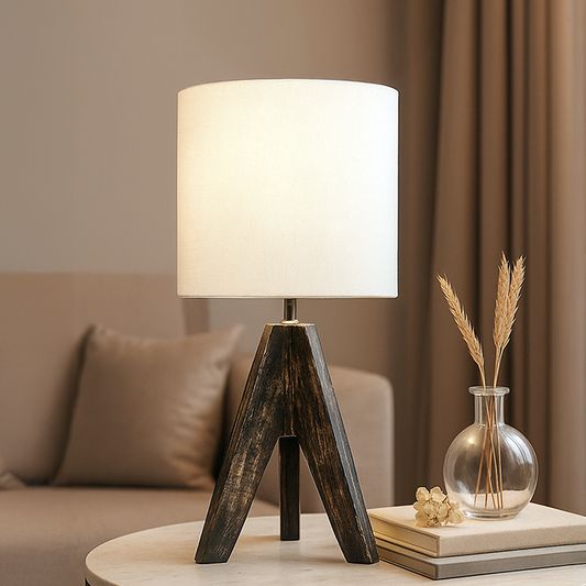 LUZLANE – Antique Elara Tripod Table Lamp | Linen Shade | (Color- Antique-White)