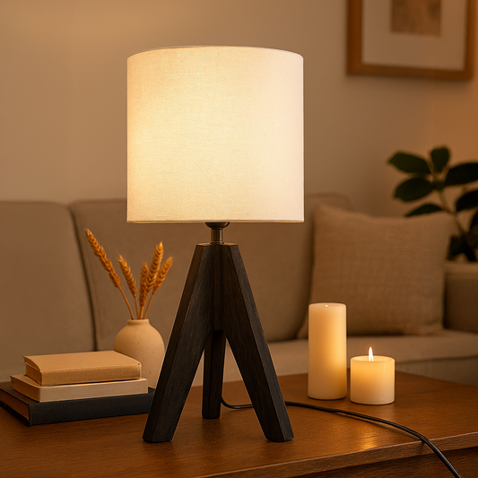 LUZLANE – Rustic Elara Tripod Table Lamp | Linen Shade | (Color- Rustic-White)