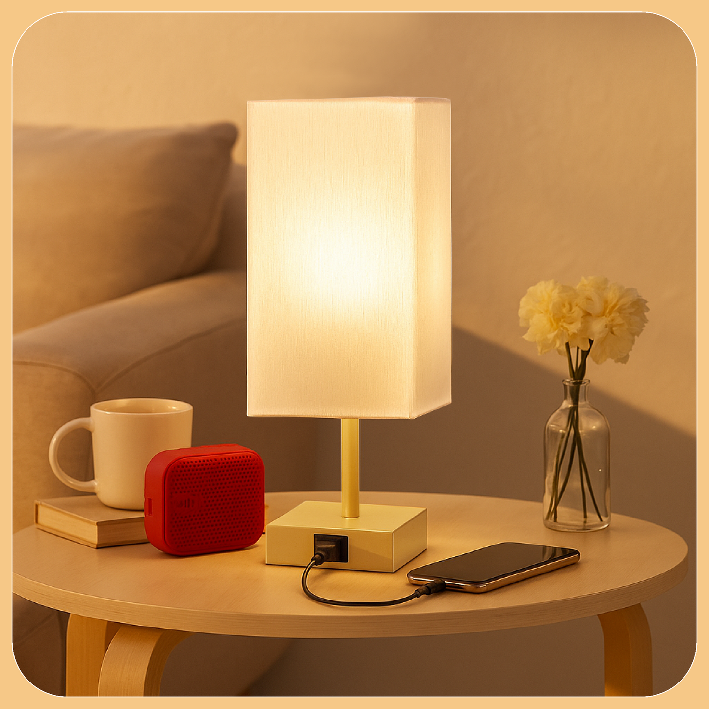 LUZLANE- Auratouch Smart Table Lamp | Linen Shade | (Color- Sand-White)