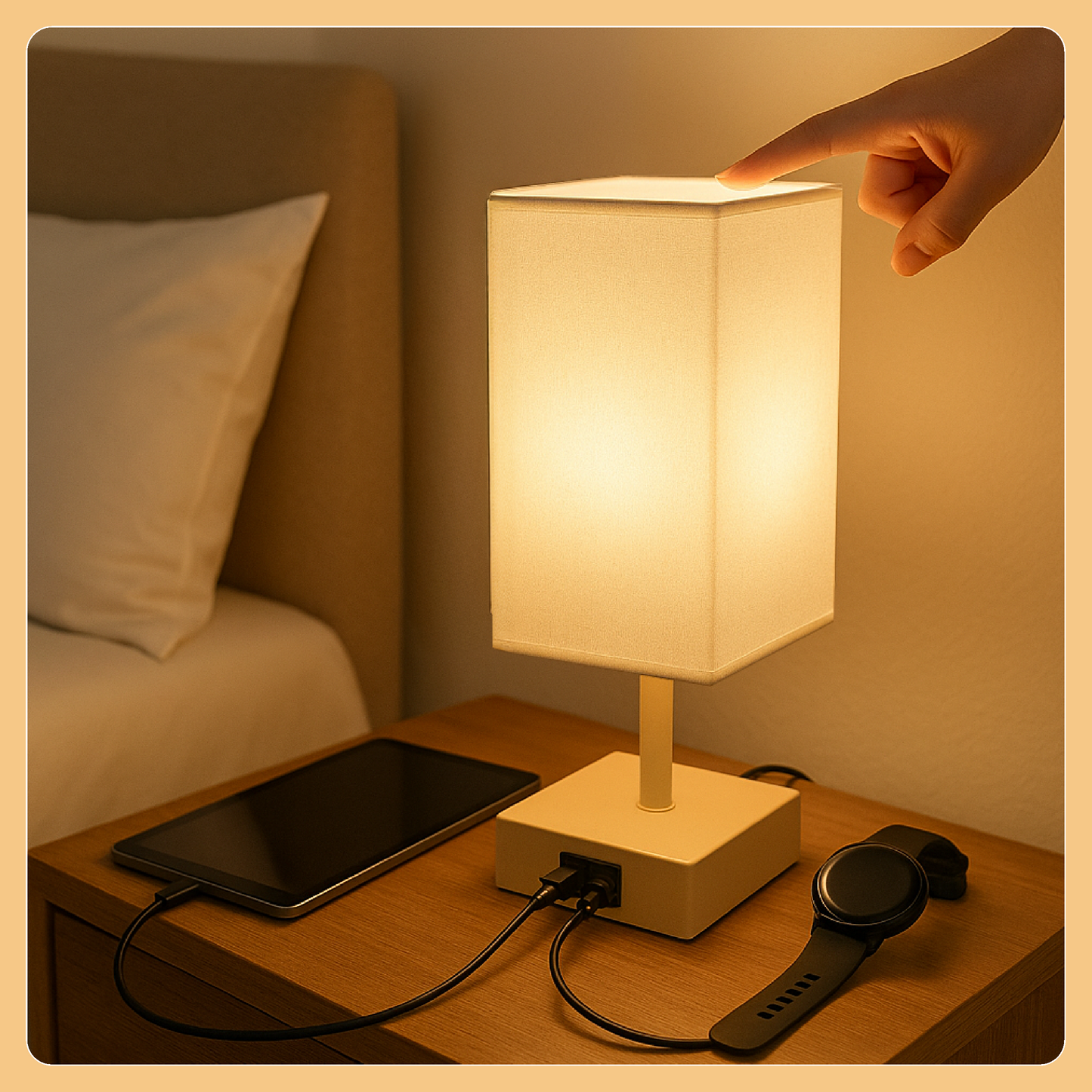 LUZLANE- Auratouch Smart Table Lamp | Linen Shade | (Color- Sand-White)