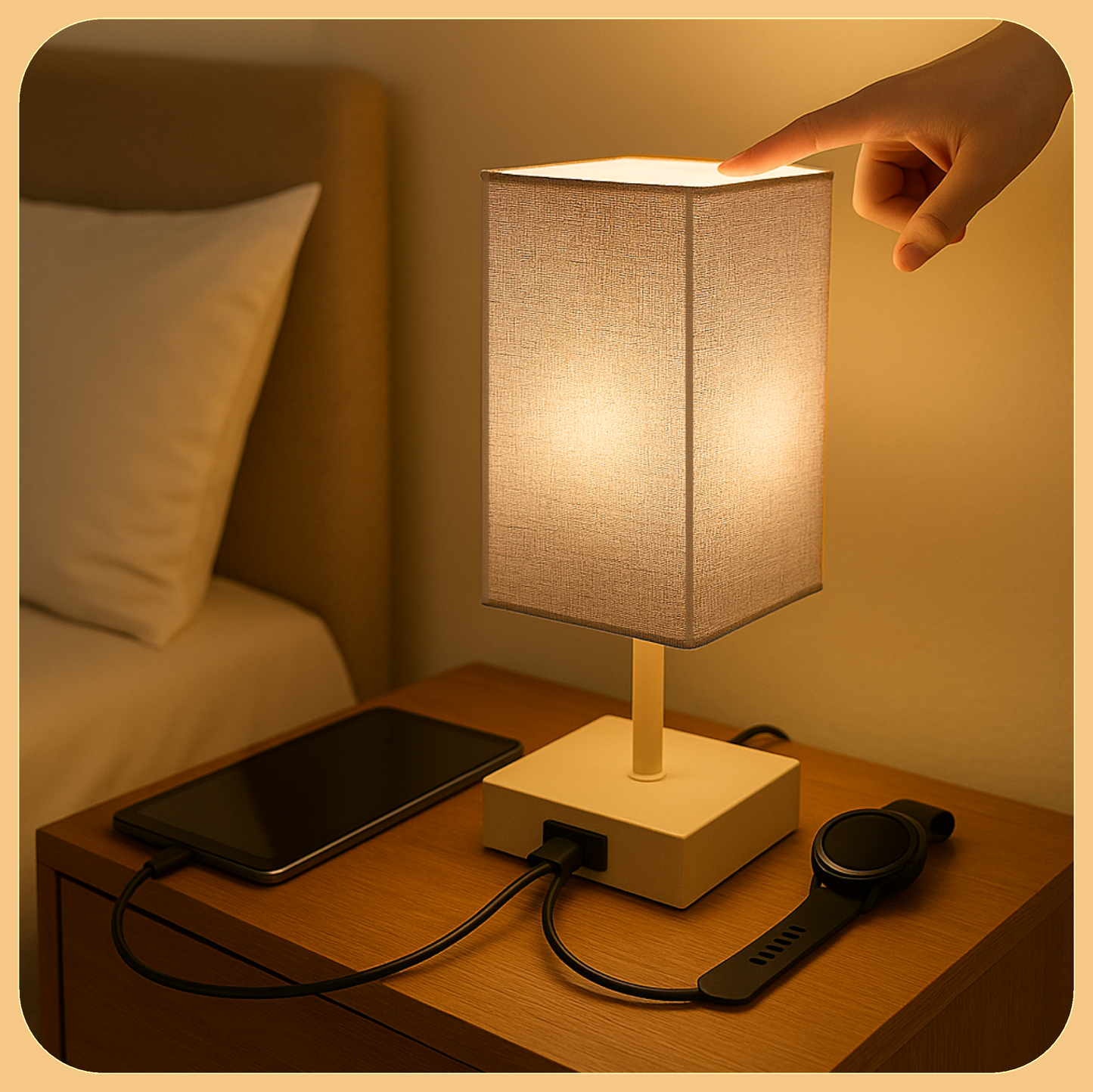 LUZLANE- Auratouch Smart Table Lamp | Linen Shade | (Color- Sand-Grey)