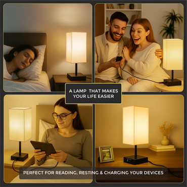 LUZLANE- Auratouch Smart Table Lamp | Linen Shade | (Color- Black-White)
