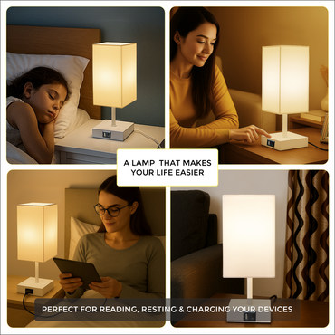 LUZLANE- Auratouch Smart Table Lamp | Linen Shade | (Color- White-White)