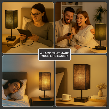 LUZLANE- Auratouch Smart Table Lamp | Linen Shade | (Color- Black-Black)