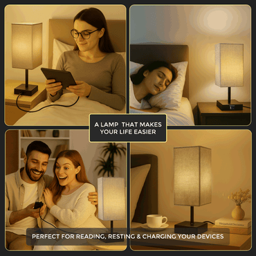LUZLANE- Auratouch Smart Table Lamp | Linen Shade | (Color- Black-Grey)