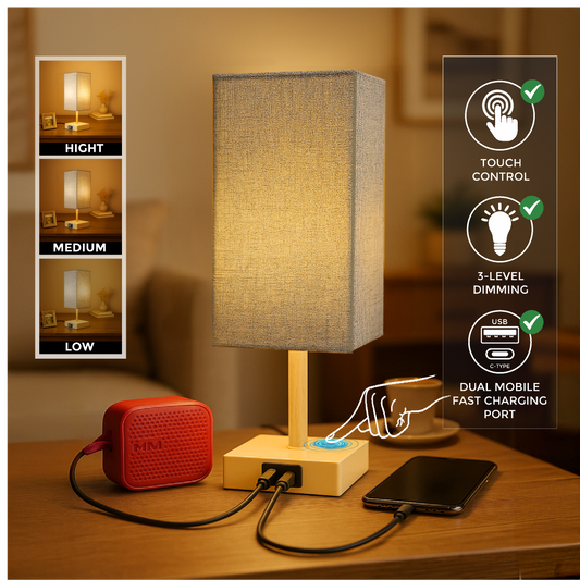 LUZLANE- Auratouch Smart Table Lamp | Linen Shade | (Color- Sand-Grey)