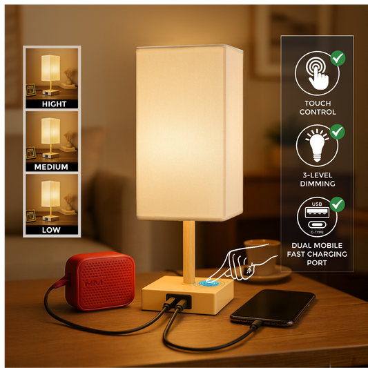 LUZLANE- Auratouch Smart Table Lamp | Linen Shade | (Color- Sand-White)