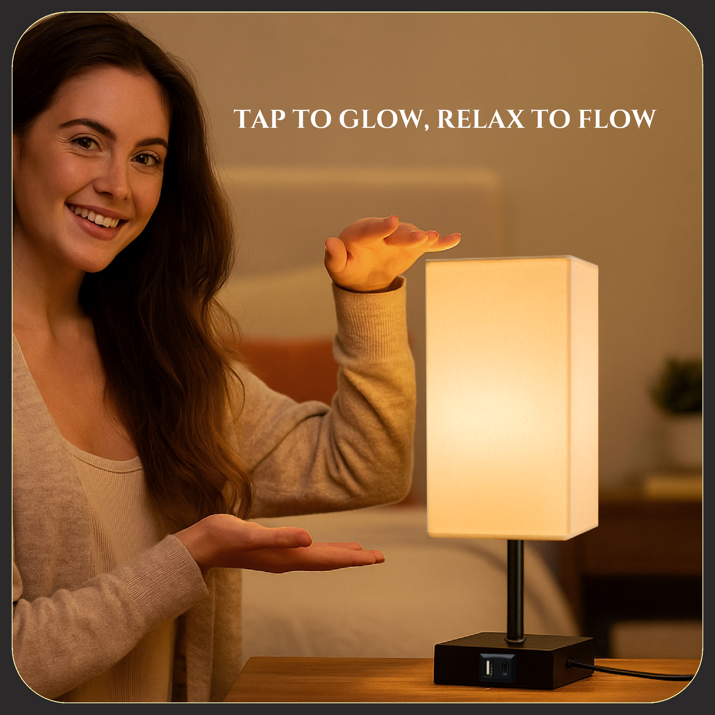 LUZLANE- Auratouch Smart Table Lamp | Linen Shade | (Color- Black-White)