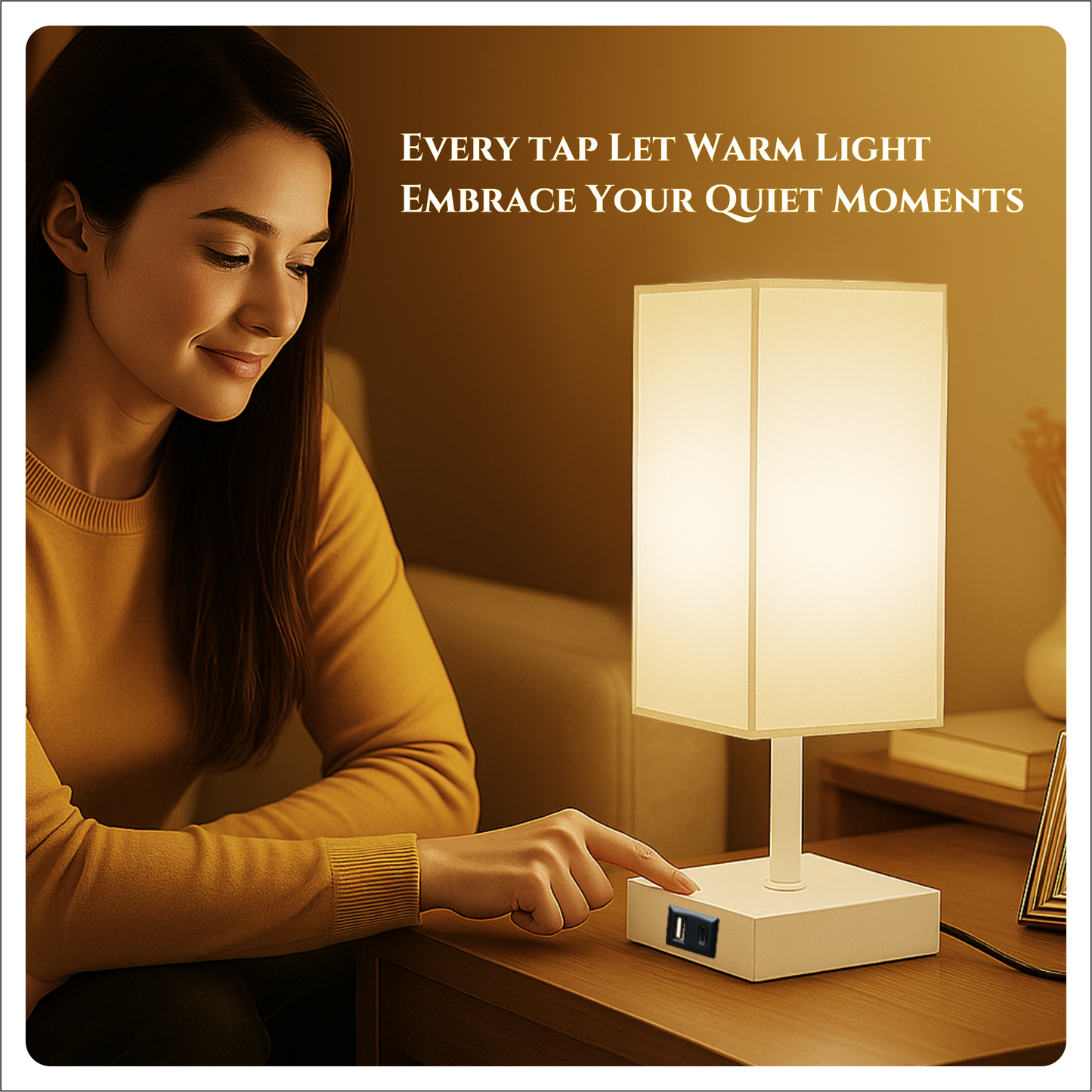 LUZLANE- Auratouch Smart Table Lamp | Linen Shade | (Color- White-White)