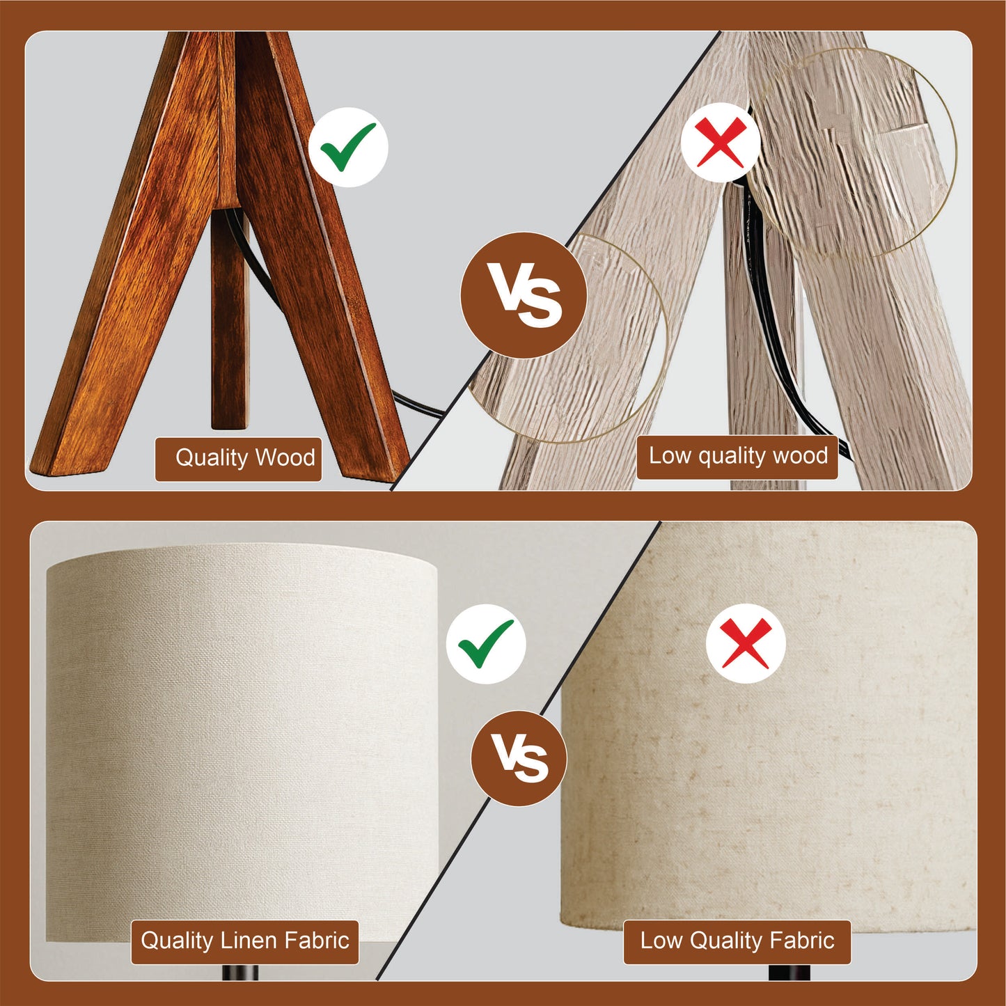 LUZLANE – Walnut Elara Tripod Table Lamp | Linen Shade | (Color- Walnut-White)