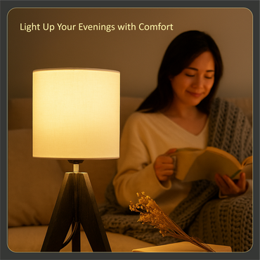 LUZLANE – Rustic Elara Tripod Table Lamp | Linen Shade | (Color- Rustic-White)