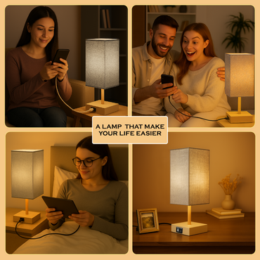 LUZLANE- Auratouch Smart Table Lamp | Linen Shade | (Color- Sand-Grey)