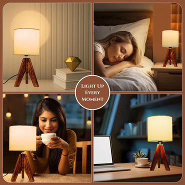 LUZLANE – Walnut Elara Tripod Table Lamp | Linen Shade | (Color- Walnut-White)