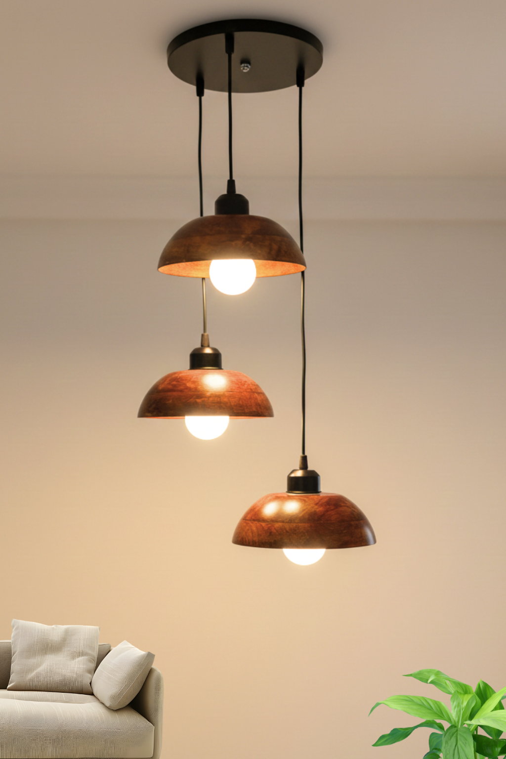 Walnut Dome Cluster Light for Living Room