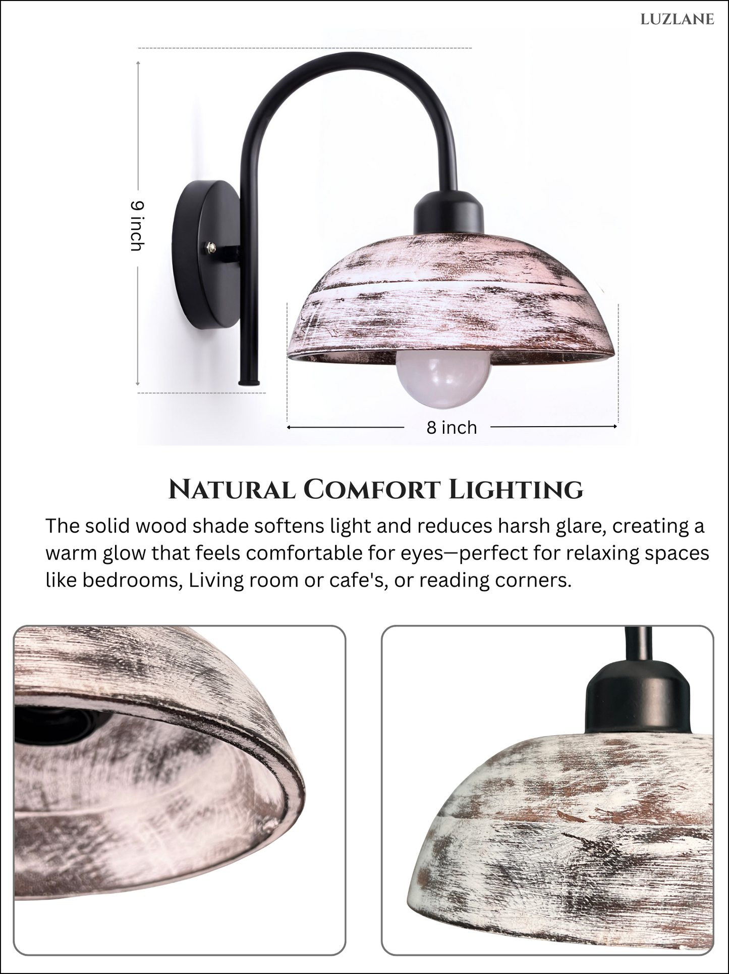 Antique Wooden Wall Mount Lamp for Bedroom & Living Area