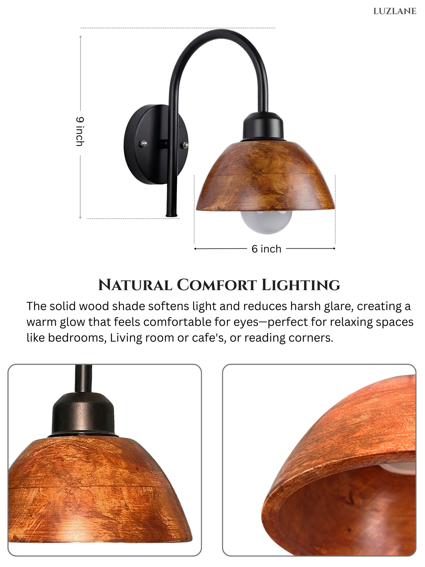 Wooden Dome Wall Mount Lamp for Bedroom