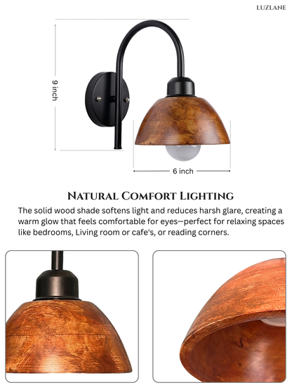 Wooden Dome Wall Mount Lamp for Bedroom
