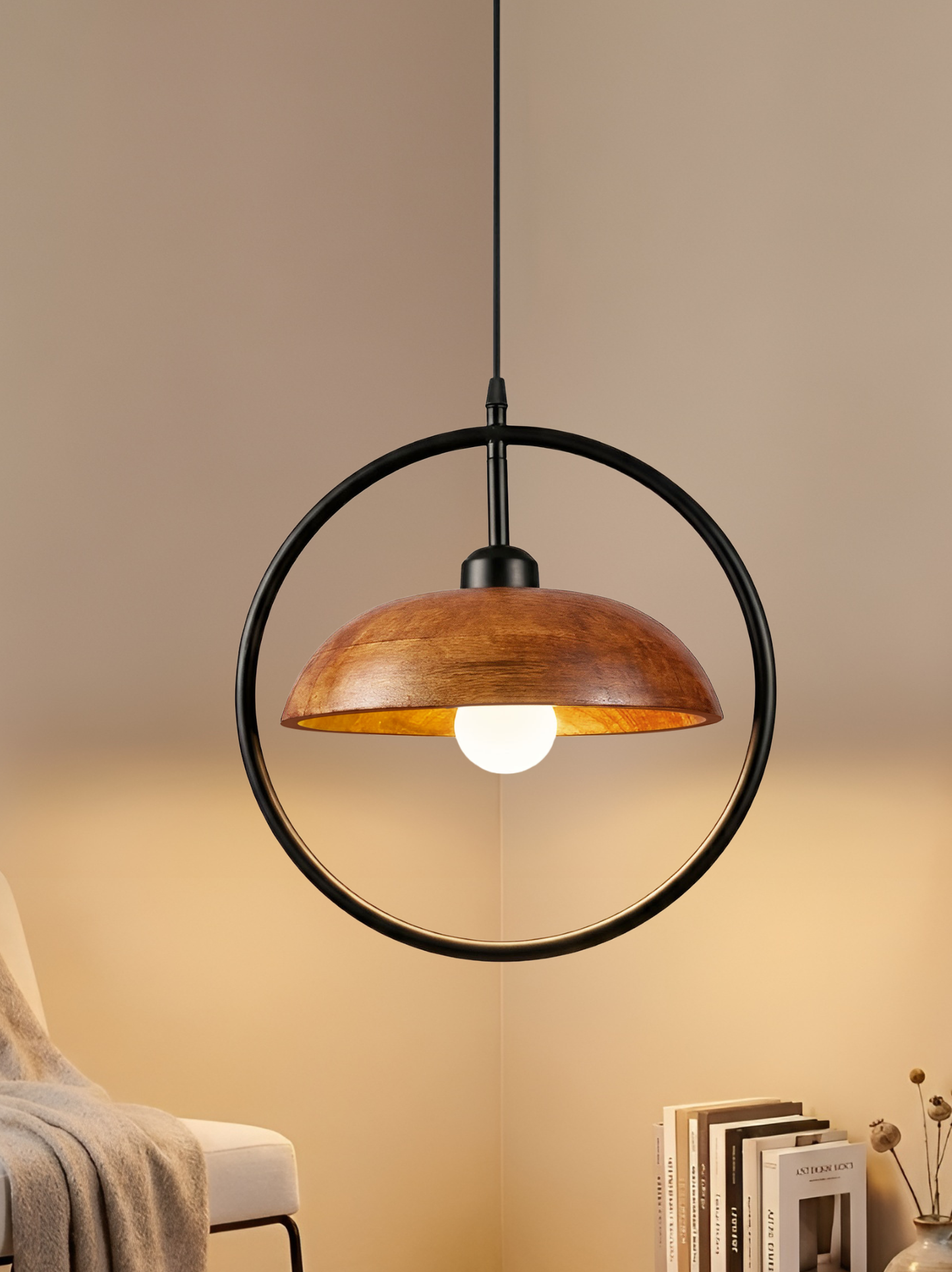 Orbit Dome Wooden Pendant Light For Hall Room