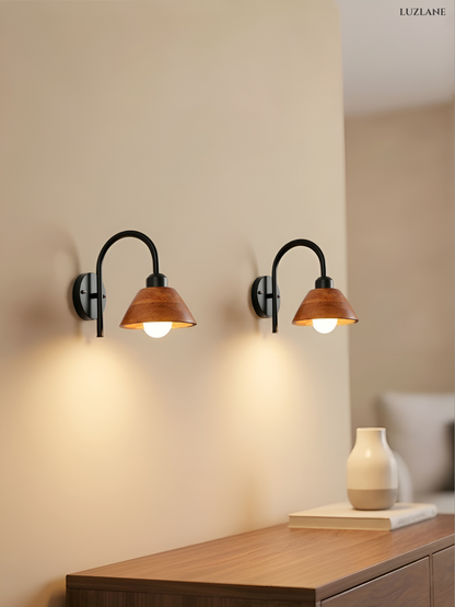Wooden Conical Wall Mount Lamp for Bedroom & Decor Wall
