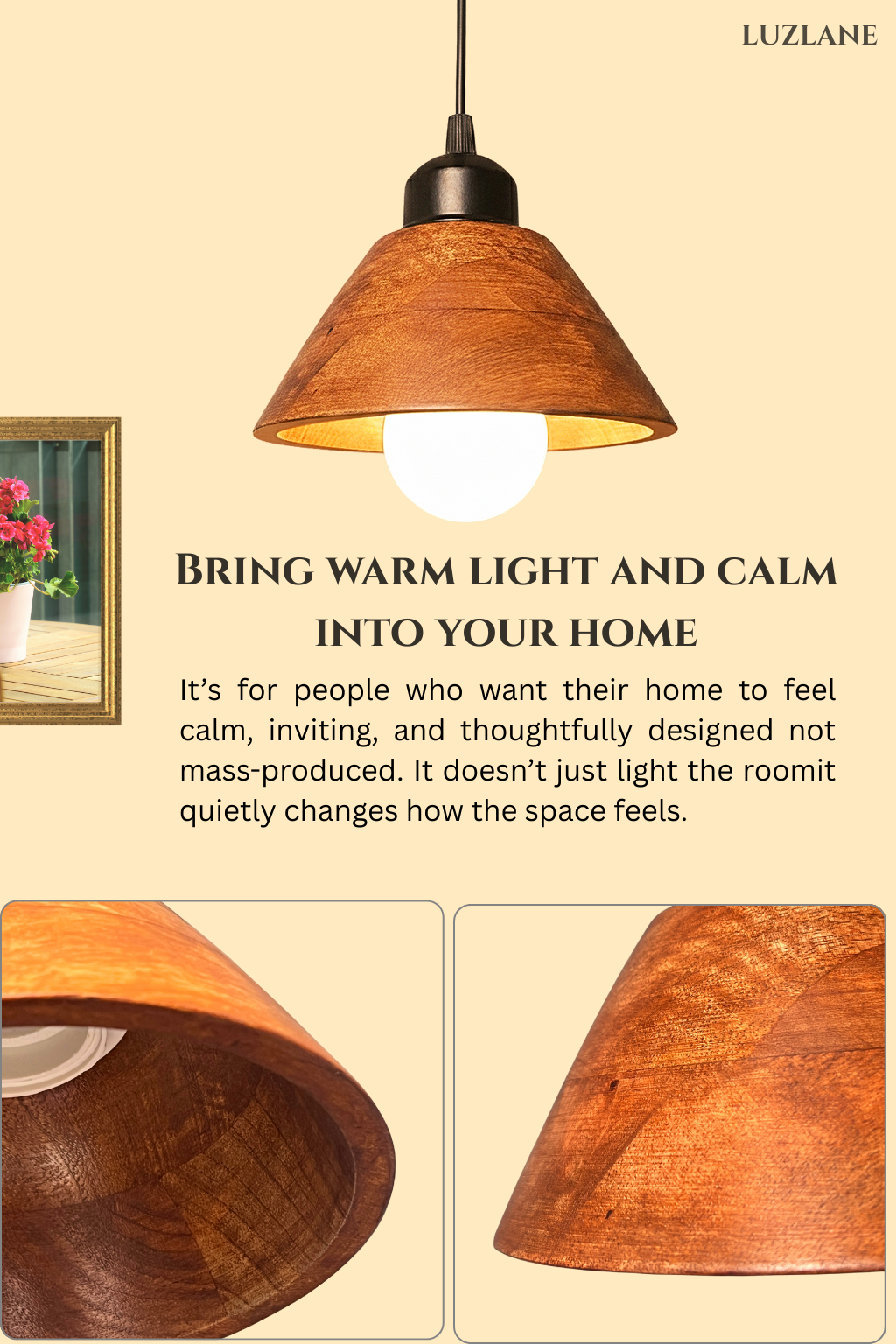 Wooden Conical Hanging Light for Ceiling