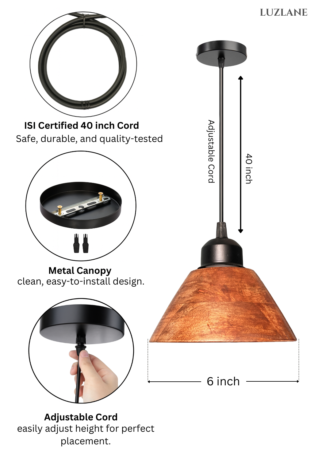 Wooden Conical Hanging Light for Ceiling
