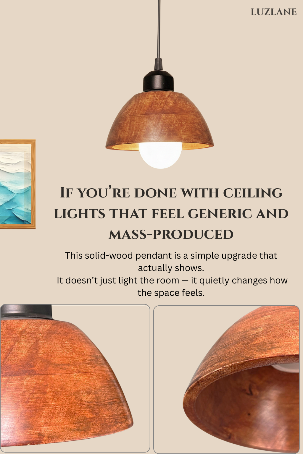 Modern Wooden Dome Hanging Pendant Lamp for Bedroom