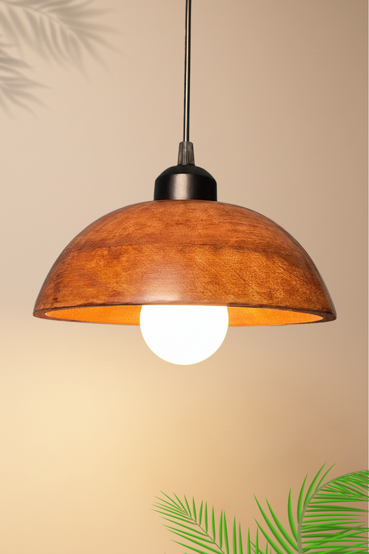 Vintage Wooden Dome Pendant Hanging Lamp for Ceiling