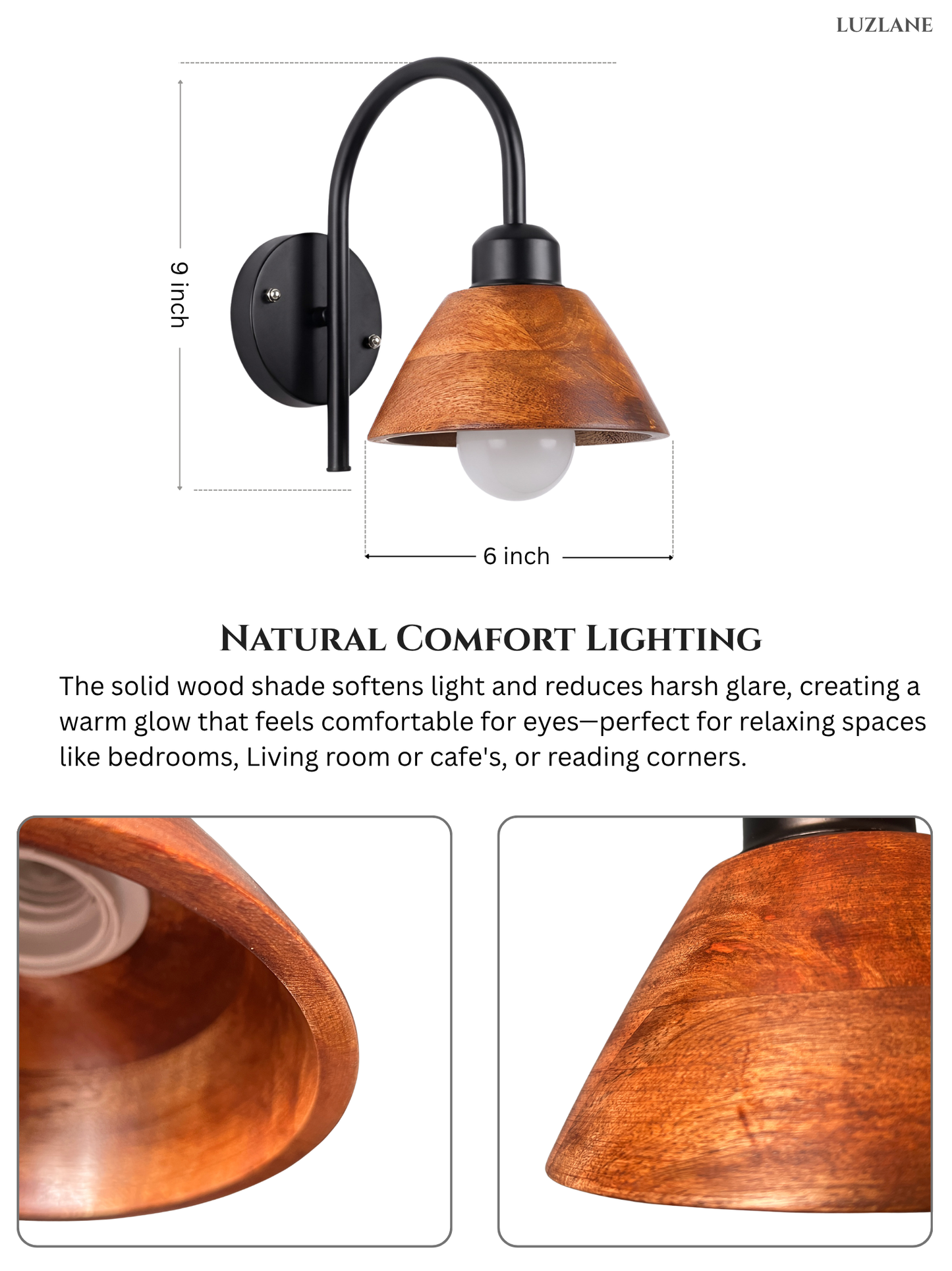 Wooden Conical Wall Mount Lamp for Bedroom & Decor Wall