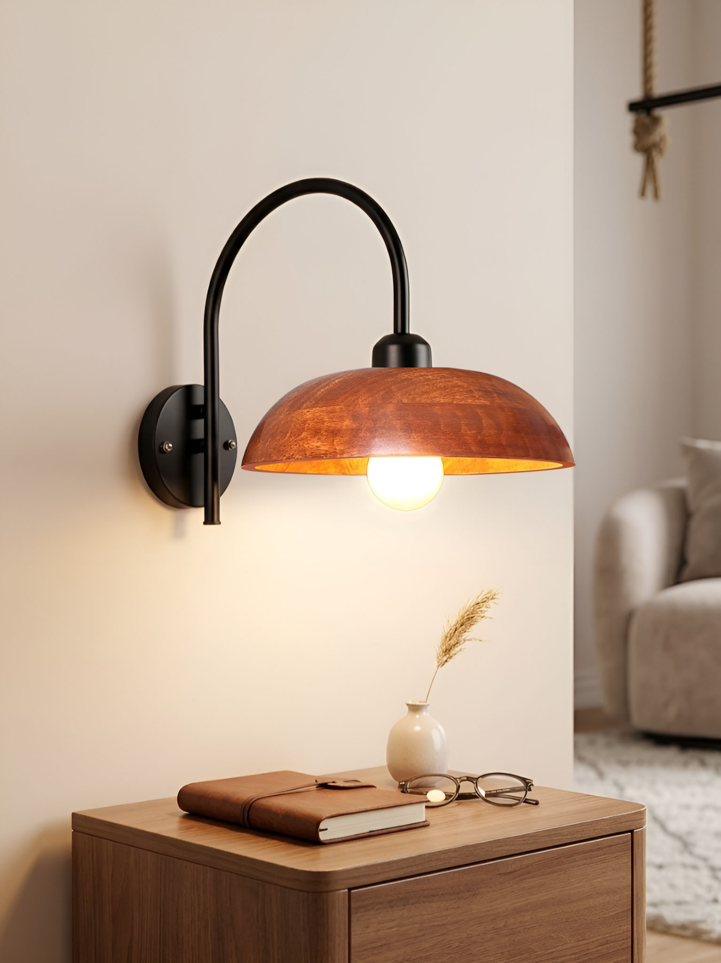 Wooden Dome Wall Mount Lamp for Living room