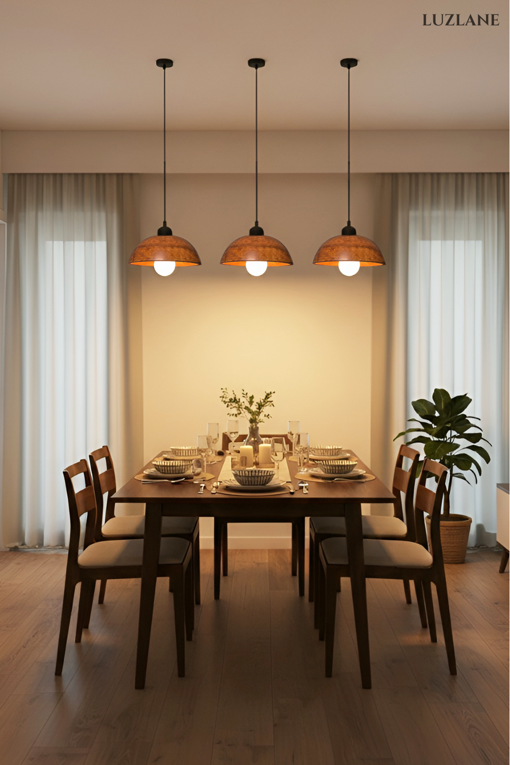 Vintage Wooden Dome Pendant Hanging Lamp for Ceiling