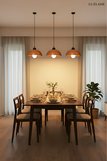 Vintage Wooden Dome Pendant Hanging Lamp for Ceiling