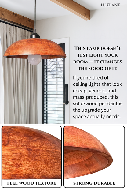 Wooden Dome Pendant Light for Bedroom & Living room