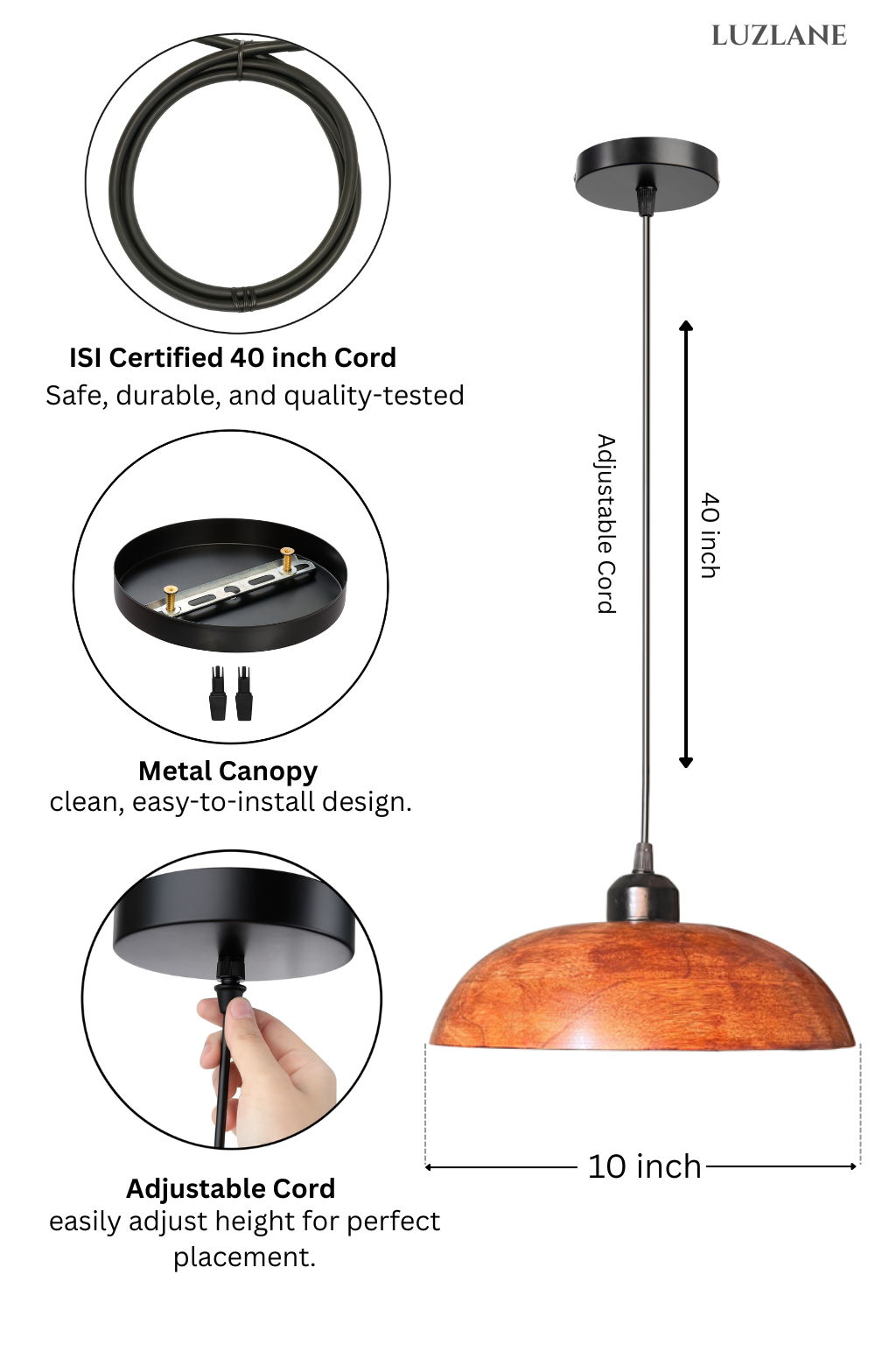 Wooden Dome Pendant Light for Bedroom & Living room