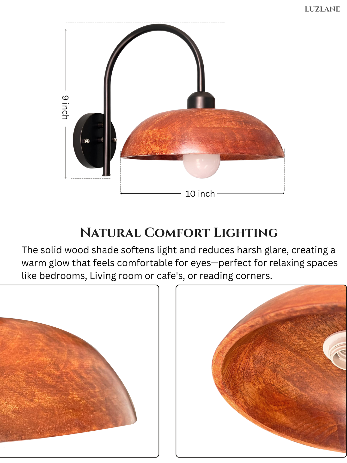 Wooden Dome Wall Mount Lamp for Living room