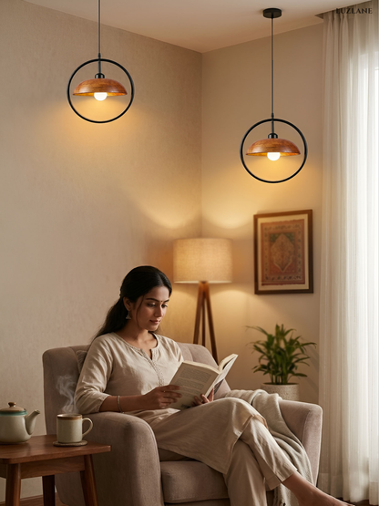 Orbit Dome Wooden Pendant Light For Hall Room