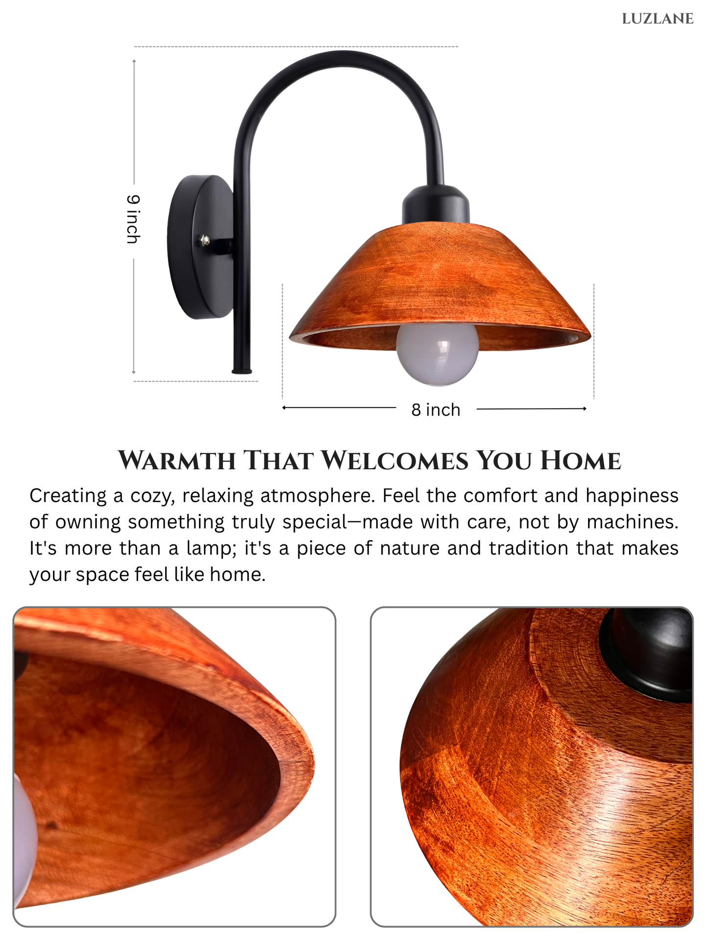 Wooden Conical Wall Mount Lamp for Living room