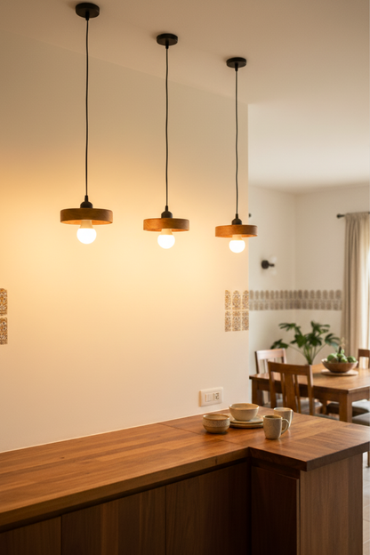 Wooden Ring Dome Hanging Light for Living Room