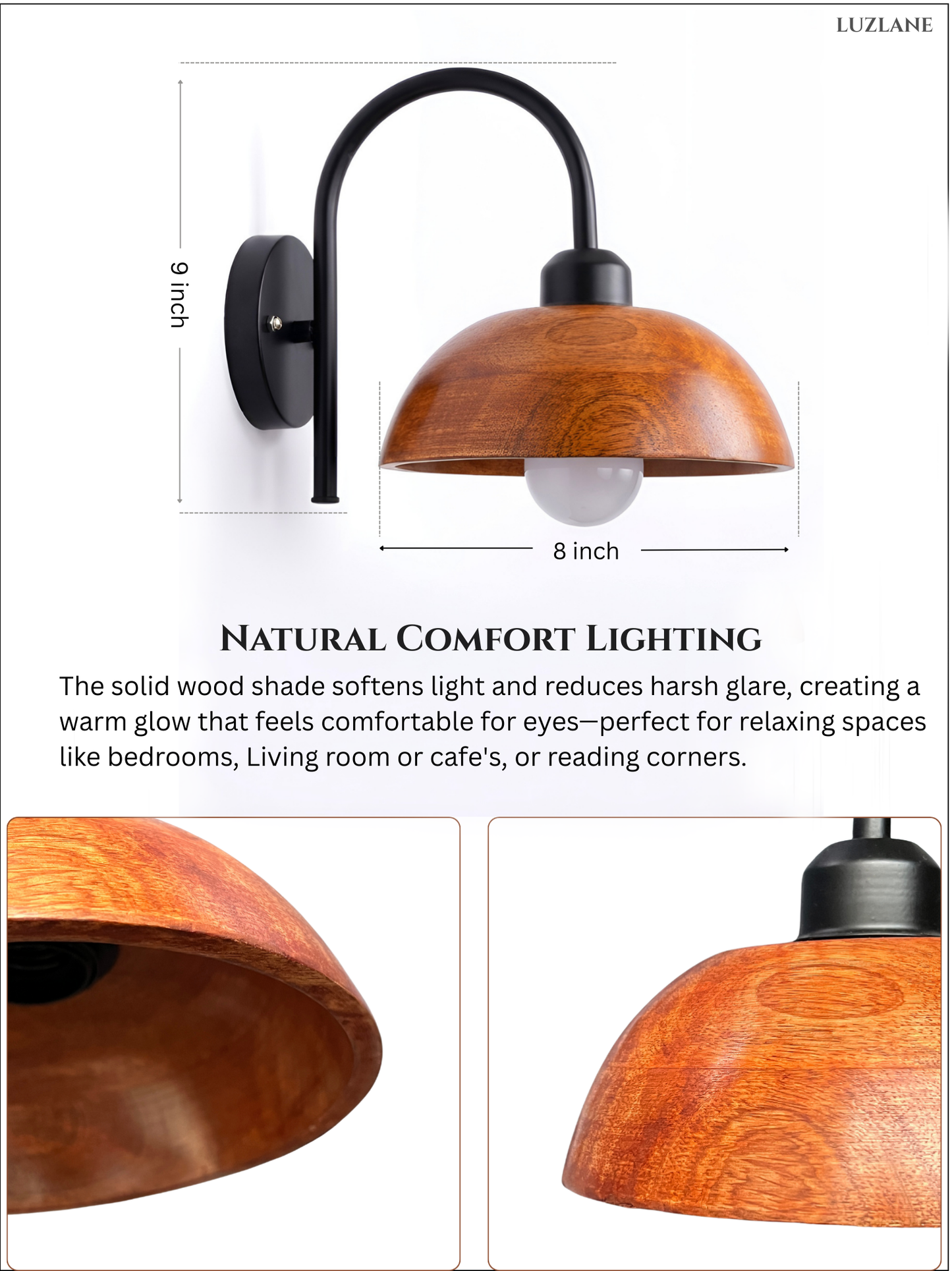 Wooden Dome Wall Lamp For Living room & Bedroom