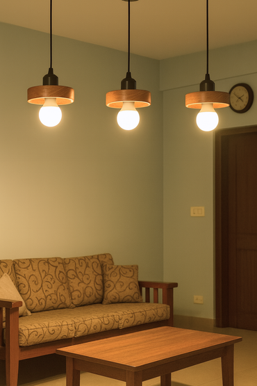 Wooden Ring Dome Hanging Light for Living Room