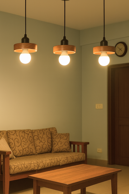 Wooden Ring Dome Hanging Light for Living Room