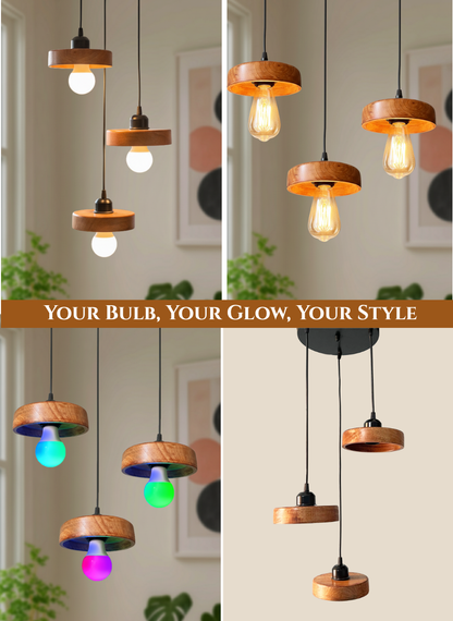 Wooden Hanging Light Cluster for Living Area & Bedroom