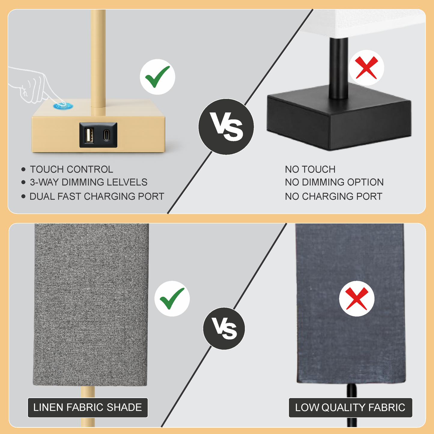 LUZLANE- Auratouch Smart Table Lamp | Linen Shade | (Color- Sand-Grey)