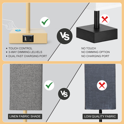 LUZLANE- Auratouch Smart Table Lamp | Linen Shade | (Color- Sand-Grey)