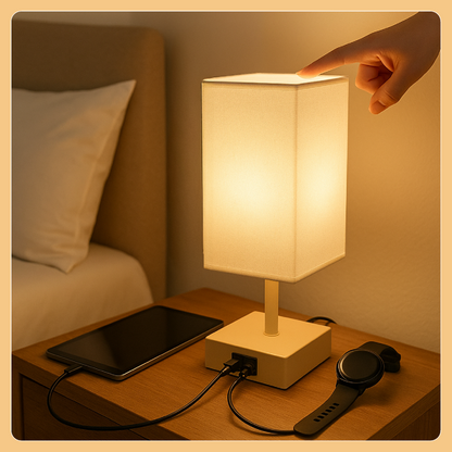 LUZLANE- Auratouch Smart Table Lamp | Linen Shade | (Color- Sand-White)