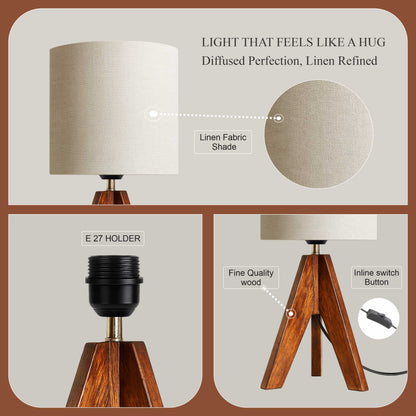 LUZLANE – Walnut Elara Tripod Table Lamp | Linen Shade | (Color- Walnut-White)