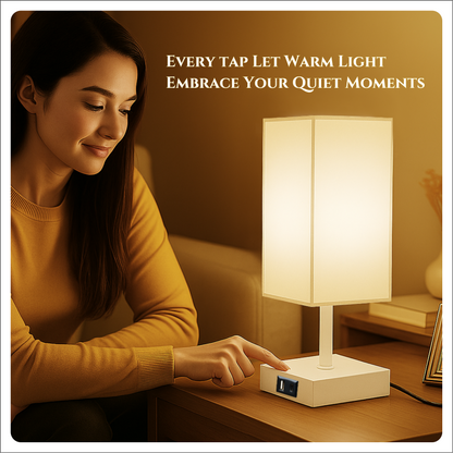 LUZLANE- Auratouch Smart Table Lamp | Linen Shade | (Color- White-White)