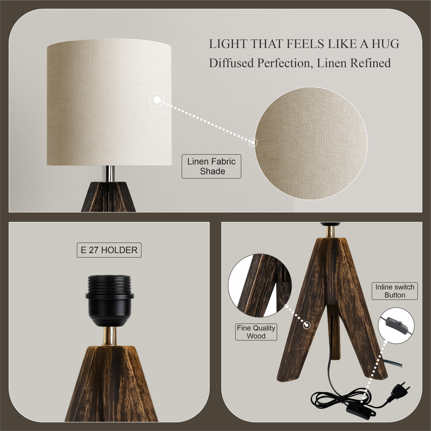 LUZLANE – Antique Elara Tripod Table Lamp | Linen Shade | (Color- Antique-White)