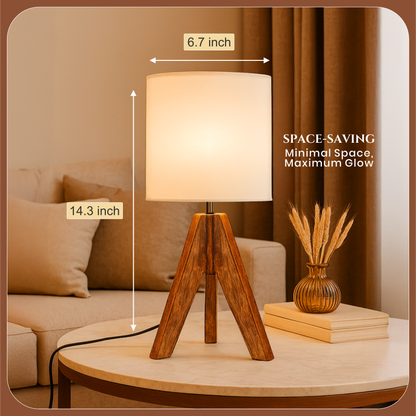 LUZLANE – Walnut Elara Tripod Table Lamp | Linen Shade | (Color- Walnut-White)