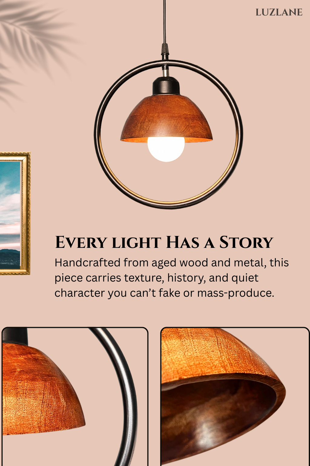Orbit Dome Wooden Pendant Light -OD06 For Bedroom